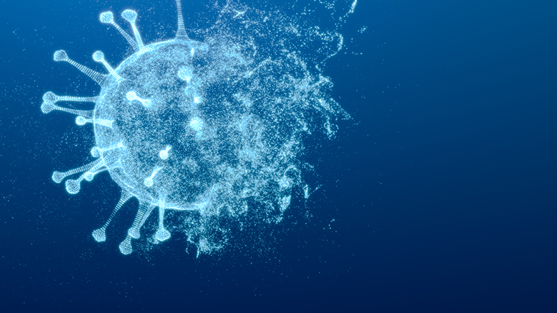 Illustration of a virus disintegrating.